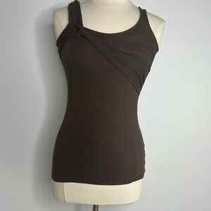 Three dots brown jersey knit tank top with twist detail, size: small